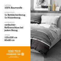 JOY Bettwäsche, weiß grau gestreift beschriftet, Baumwolle, 135x200 cm