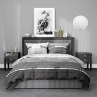 JOY Bettwäsche, weiß grau gestreift beschriftet, Baumwolle, 135x200 cm