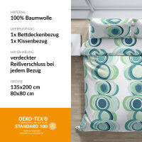 ALISHA Bettwäsche, weiß blau grün kreisel, 100% Baumwolle, 135x200 cm