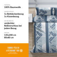 TESSA Bettwäsche, blau grau abstrakt geometrisch, 100% Baumwolle, 135x200 cm