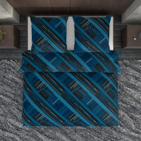 HEDA Bettwäsche, blau grau abstrakt geometrisch, Baumwolle, 135x200 cm