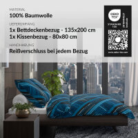 HEDA Bettwäsche, blau grau abstrakt geometrisch, Baumwolle, 135x200 cm