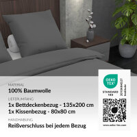 NOEMI GREY Bettwäsche grau 100% Baumwolle, 135x200 cm